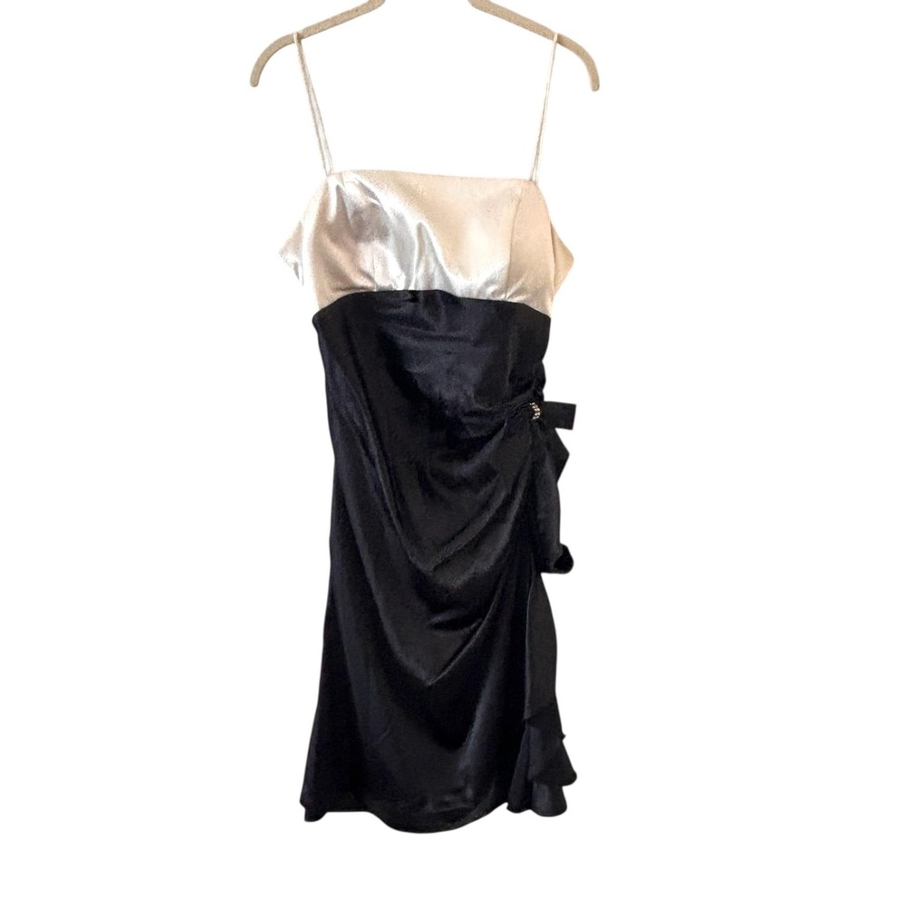 Vintage Blondie Nites Satin Ruched Dress Size‎ 9/10 Coquette Bow Cocktail Formal